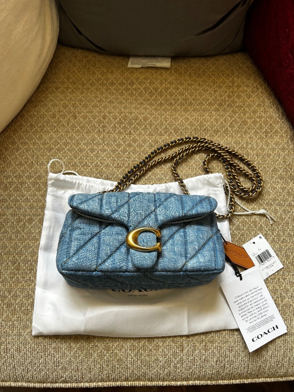 Coach Denim Quilted Shoulder Crossbody Bag with Gold Hardware